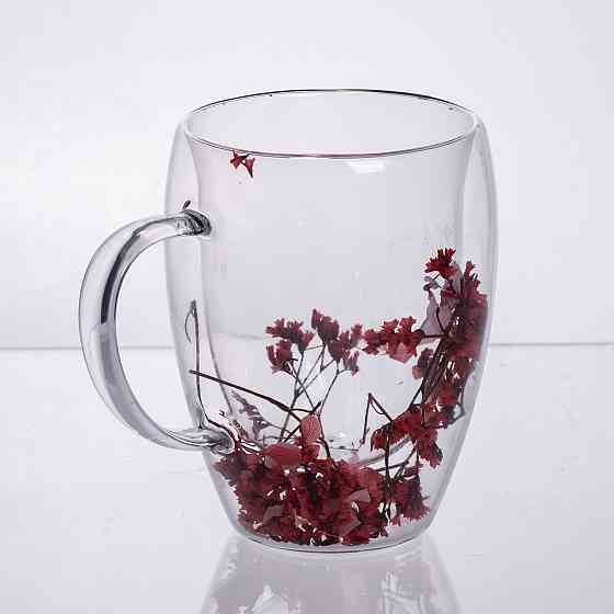 Чашки скляна з подвійними стінками з декором червоних сухоцвітів 350 мл 64486-41 Коломыя