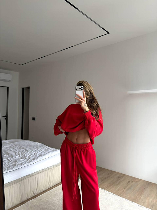 Женский повседневный костюм двойка турецкая петля Красный Одесса - изображение 10