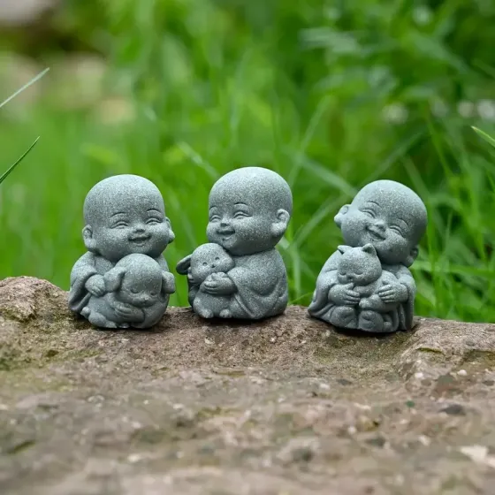 Набор фигурок маленьких монахов с животными – декоративные статуэтки для дома, сада или мини-композиций Киев