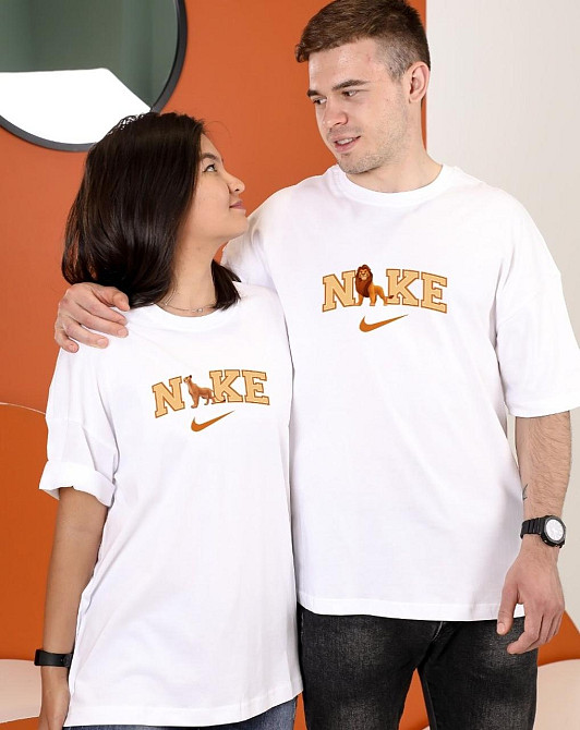 Парні футболки «Lion Nike» для закоханих XXL, XXL, Бежевий Чернівці - фото 1