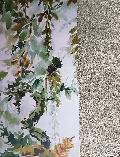 Шпалери вінілові Grandeco One roll one motif 1.59x2.8 панно гілки листя квітів акварель зелені жовті Київ - фото 2