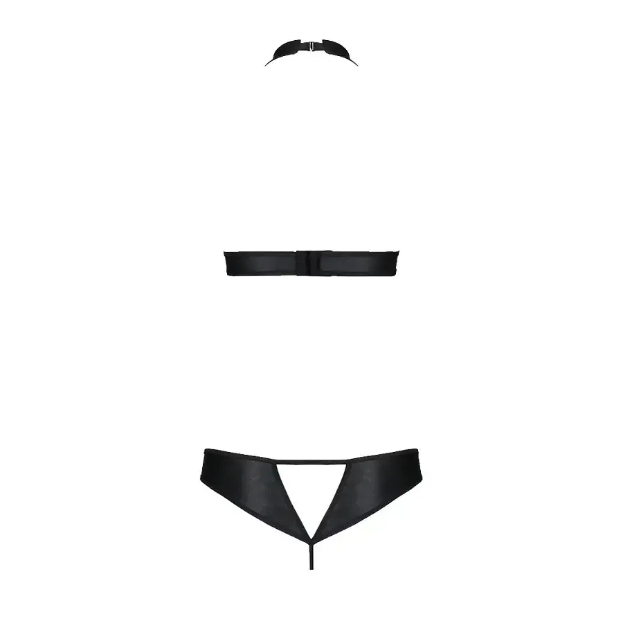 Комплект із екошкіри Passion MALWIA SET with Open Bra 6XL/7XL black, топ та трусики з люверсами Львов - изображение 4