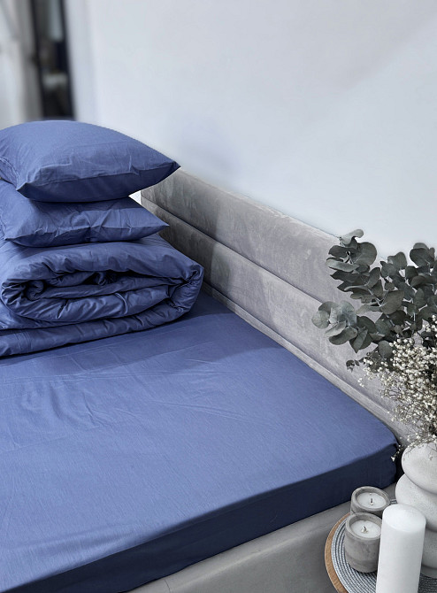 Ecotton Простирадло на резинці Ecotton 140х200 см із сатину (арт. 18-4221 Singl Lake) синій Коломия - фото 4