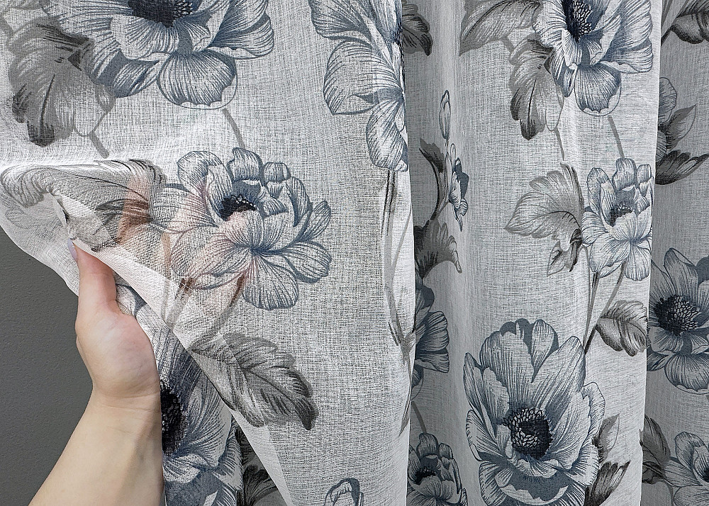 Тюль VR-Textil 1543т Flora Батист Білий з сіро-синім 400х270 см (42-0964) Київ - фото 4