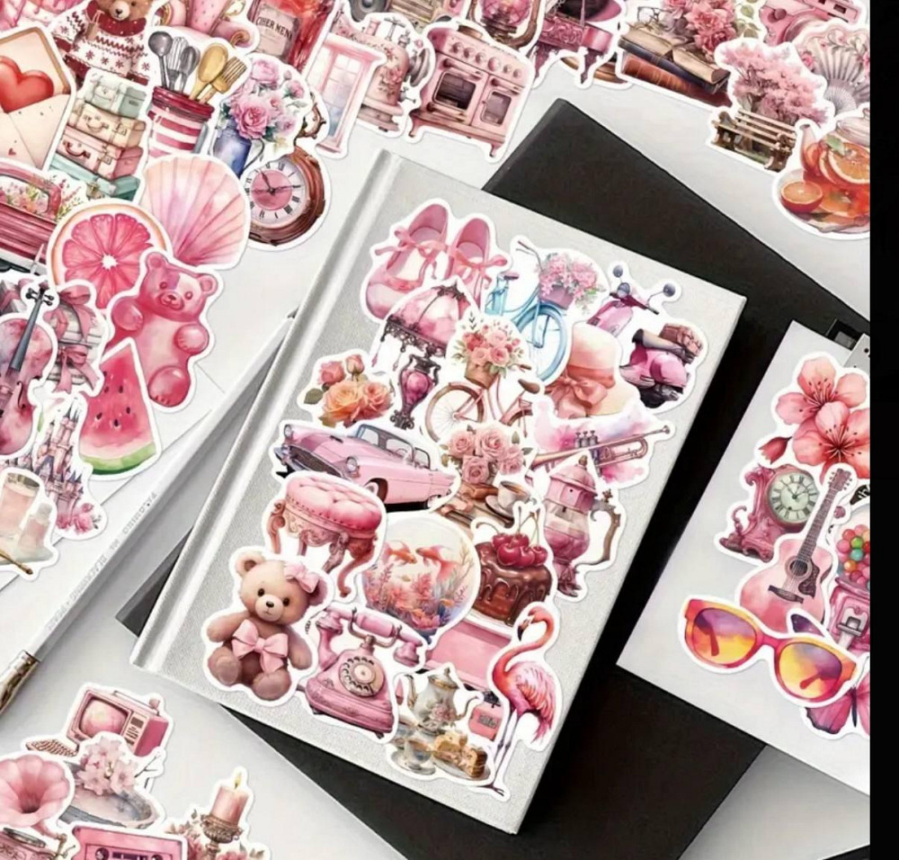 Набір рожевих вінтажних наліпок 60 шт – декоративні стікери Київ - фото 5