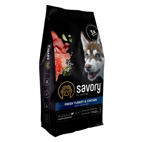 Корм сухий Savory Junior Large rich in Fresh Turkey and Chicken для молодих собак великих порід від 25 кг зі свіжою індичкою Київ - фото 1