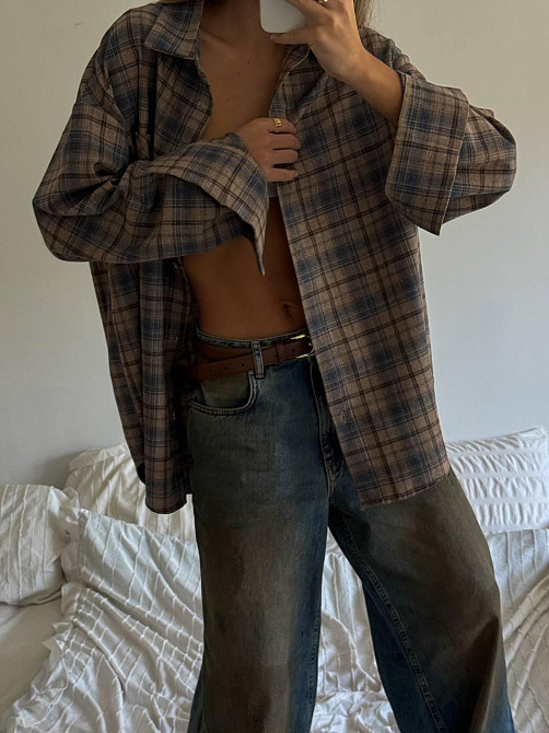 Жіноча трендова оверсайз сорочка у клітинку фланель Одеса - фото 8