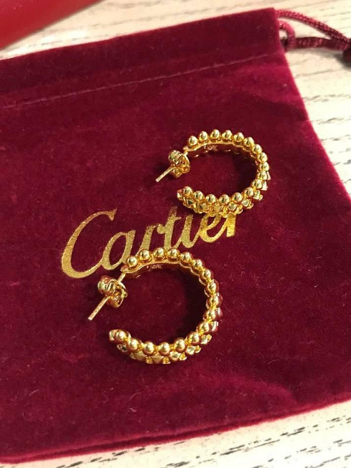 Cartier сережки з зубчиками в лимонному золоті / Cartier сережки кільця лимонне золото Одеса - фото 8