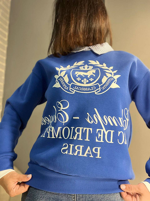 Свитшот женский OLIVIA 2473 с воротником и рисунком впереди утепленный на флисе one size, синий, one size Киев - изображение 10