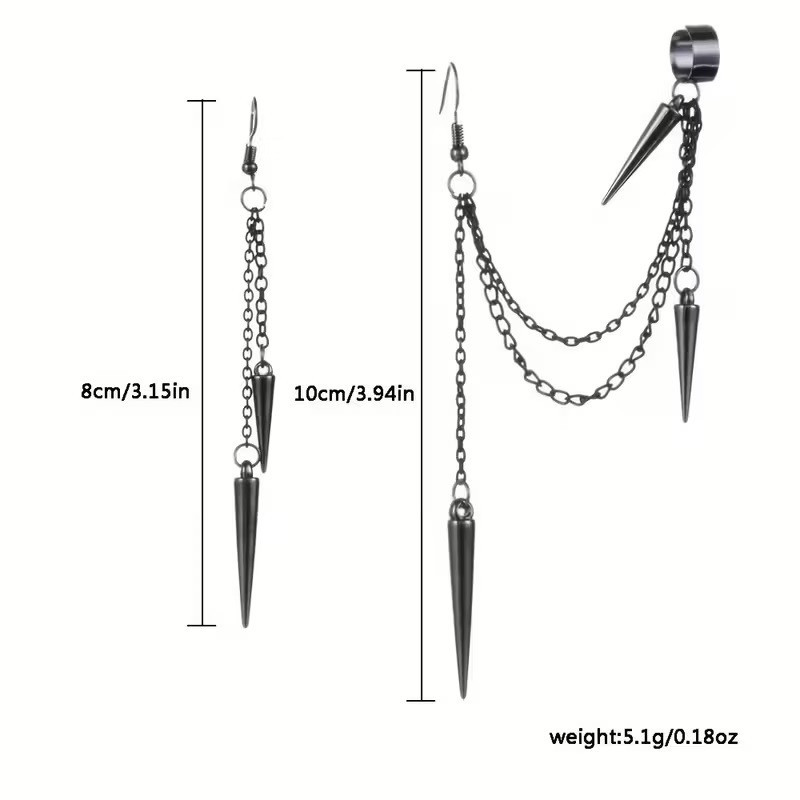 Серьги с цепочкой и шипами – ассиметричные готические украшения Киев - изображение 4