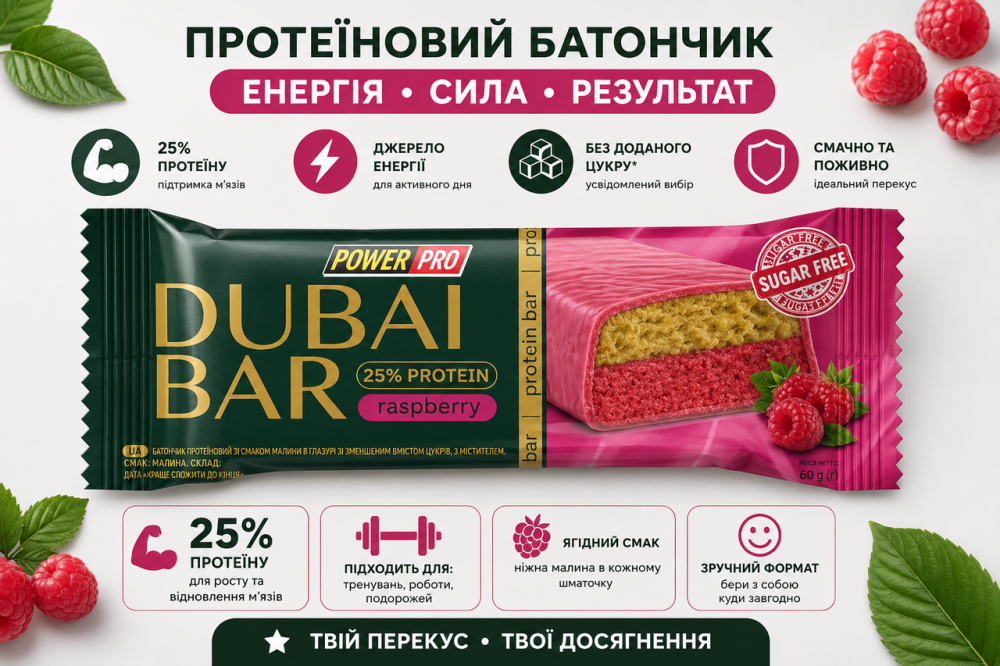 Протеиновые батончики Power Pro Dubai Bar 10х50g малина Киев - изображение 6