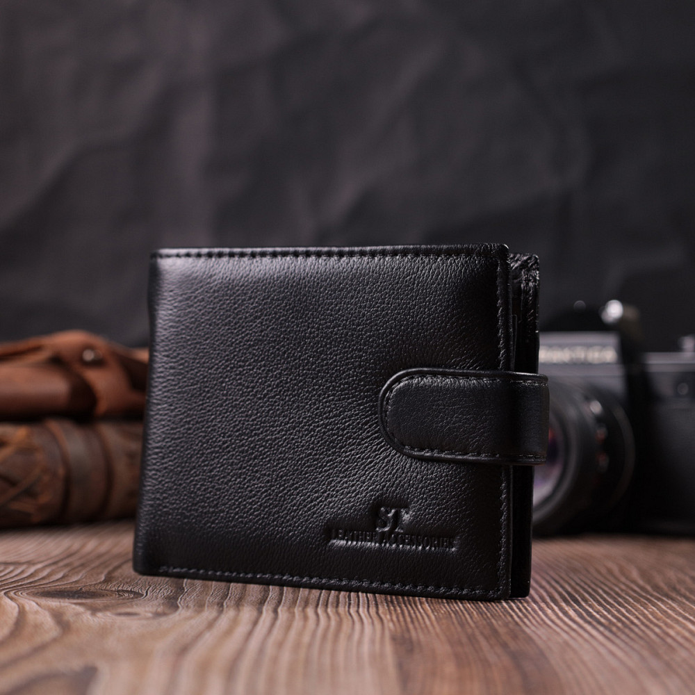 Горизонтальний гаманець середнього розміру з натуральної шкіри ST Leather 22454 Чорний Київ - фото 9