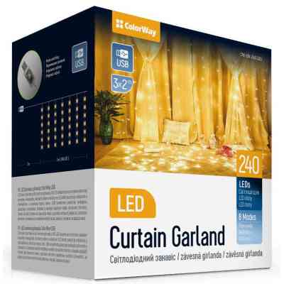 Гирлянда ColorWay Штора занавес 3 x 2 м 240 LED USB теплый цвет (CW-GW-240L32U) Винница