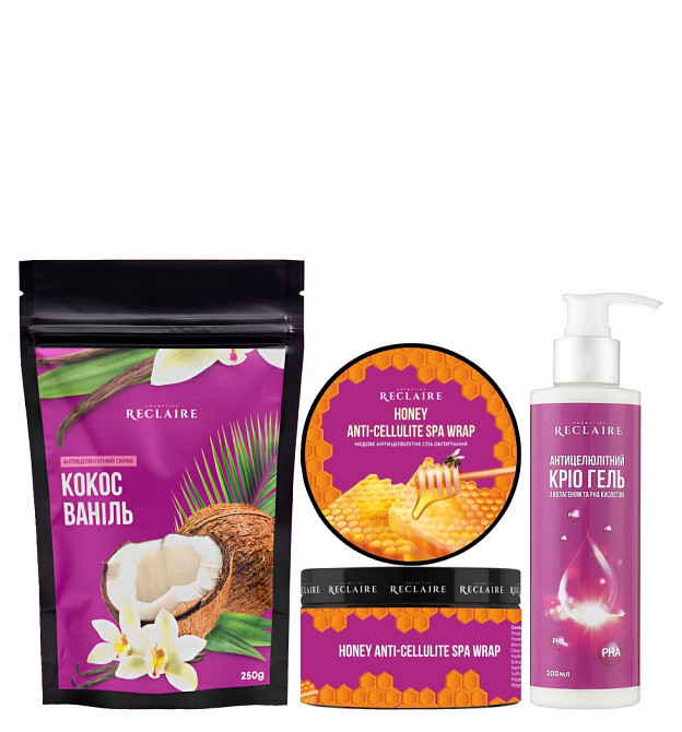 Тройной медовый антицеллюлитный набор SPA Скраб+Обертывания+Крио гель Reclaire cosmetics Киев - изображение 1