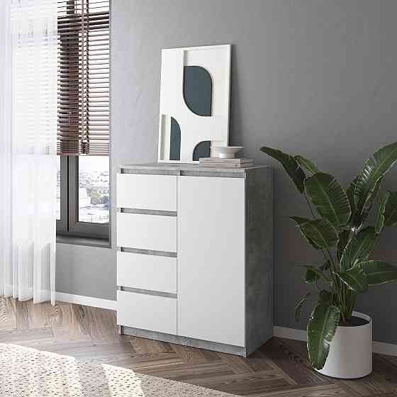 Комод VAYS, сучасний, з полицями, 4 шухляди, без ручок R-32 Бетон-Білий фасад Львів