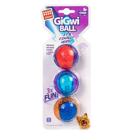 Игрушка для собак Три мяча с пищалкой GiGwi BALL, резина, 5 см Киев