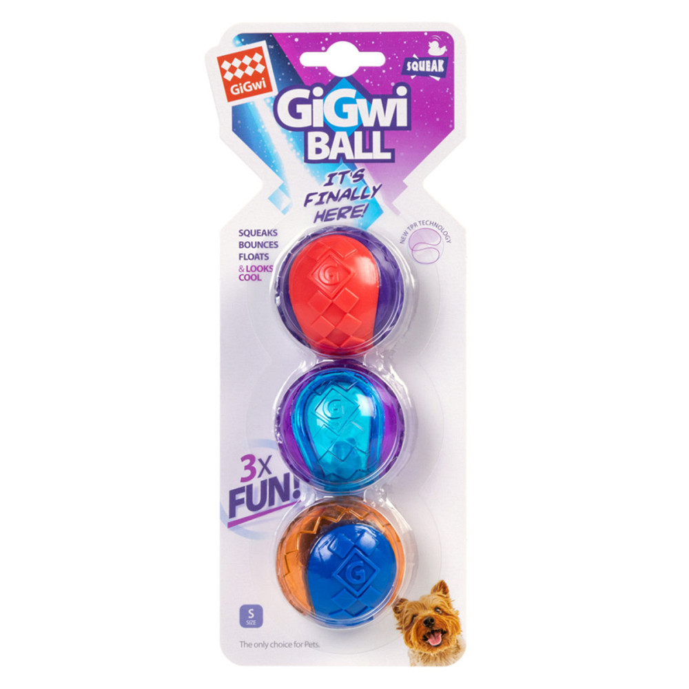 Игрушка для собак Три мяча с пищалкой GiGwi BALL, резина, 5 см Киев - изображение 2