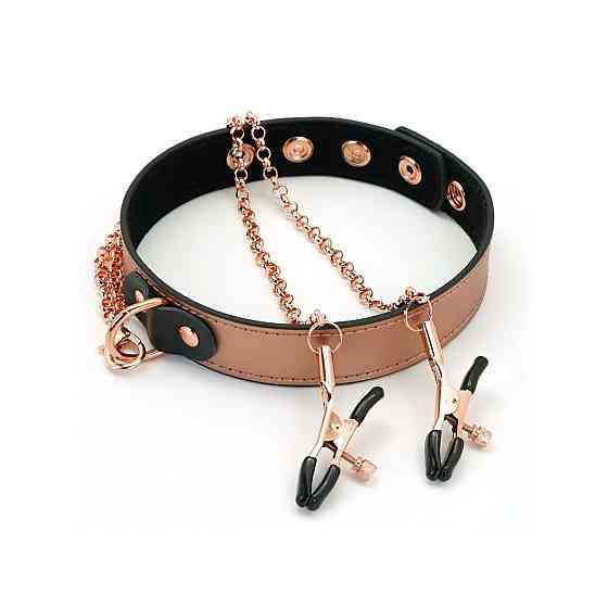 Нашийник із затискачами для сосків Liebe Seele Rose Gold Memory Collar with Nipple Clamps, шкіра Sex Aura Київ