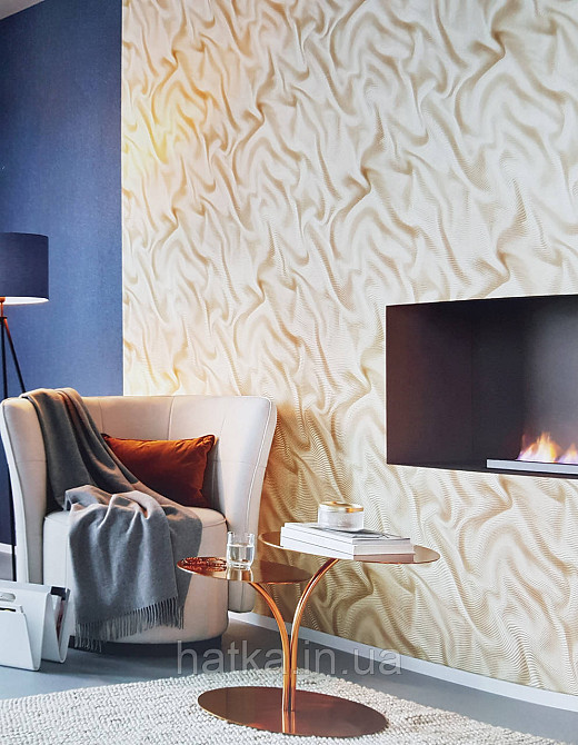 Шпалери метрові вініл на флізелін дизайнерські Erismann Elle Decoration 2 абстракція хвилі золото пісочний 3д Київ - фото 1