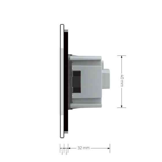LIVOLO Електрична розетка з заземленням LIVOLO, чорна з білою вставкою, шторки, скло, 250В 16А Коломия