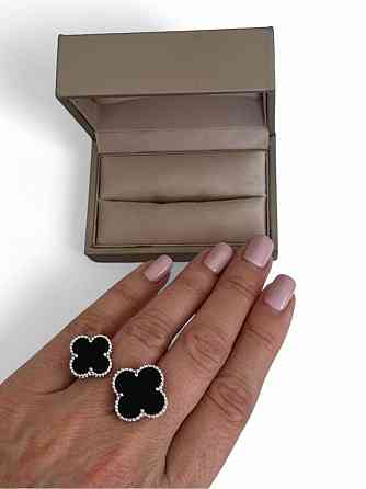 Van Cleef кольцо черное в посеребрение / кольцо клевер двойное черное Одесса