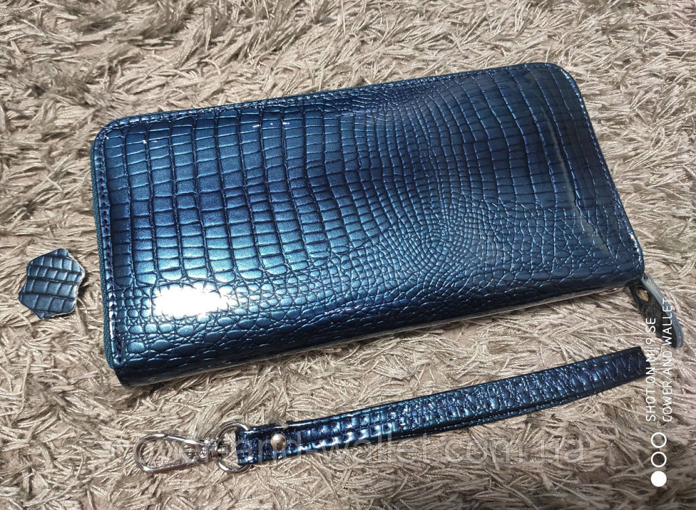 Бірюзовий лаковий жіночий гаманець на блискавці з натуральної шкіри Hassion Київ - фото 4