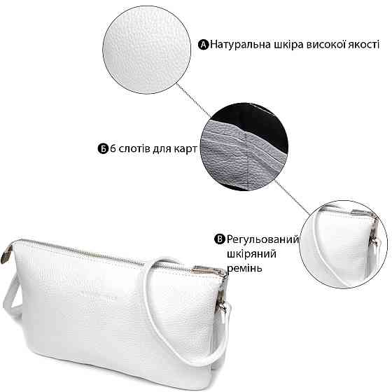 Стильний жіночий клатч із натуральної шкіри GRANDE PELLE 11635 Білий Київ