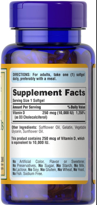 Витамин Д3 Puritan's Pride Vitamin D3 10000 IU 100 softgels Киев - изображение 3