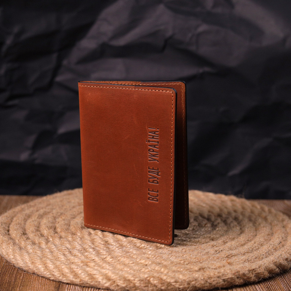 Оригинальная обложка на паспорт из винтажной кожи Украина GRANDE PELLE 16728 Светло-коричневая Киев - изображение 7