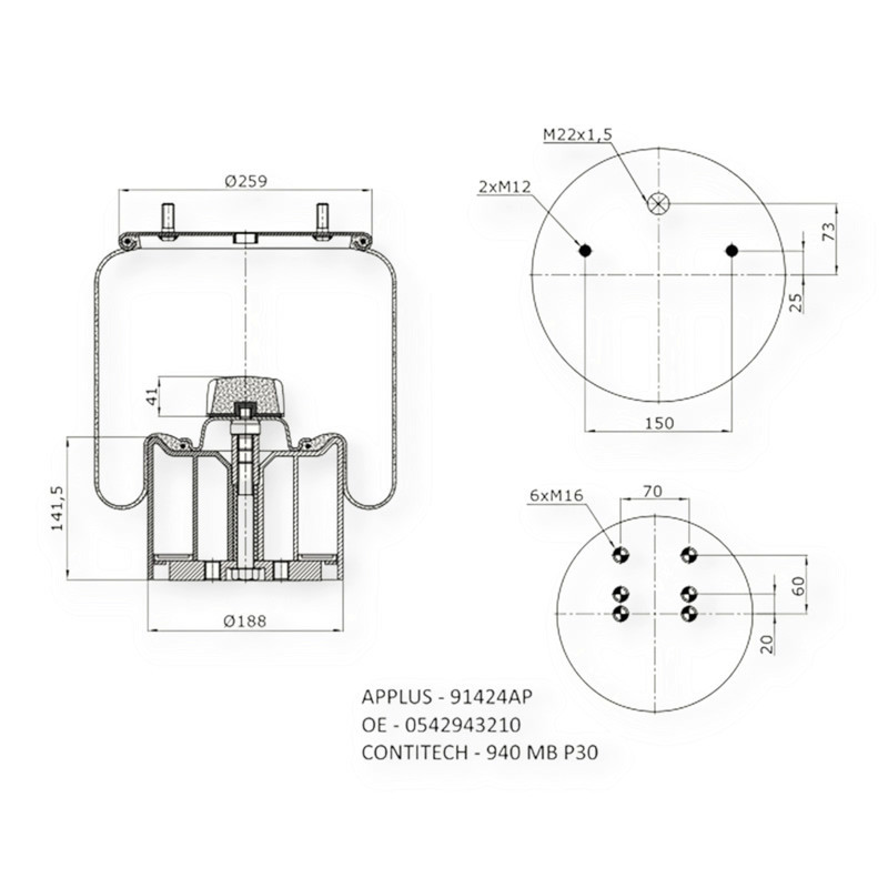 Пневмобалон BPW ROR-MERITOR CONTI (940 MB P30) Мукачево - фото 1