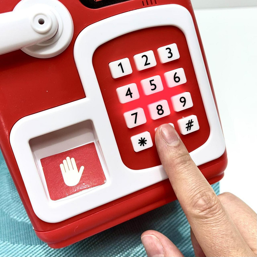 Сейф-скарбничка дитяча зі сканером відбитка пальця та кодовим замком затягує купюри звук підсвічування Червоний (MK 5411) Чернігів - фото 6