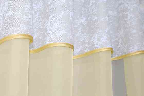 Кухонна занавіска VR-Textil № 00к бежевий з білим 280х170 см (59-588) Київ