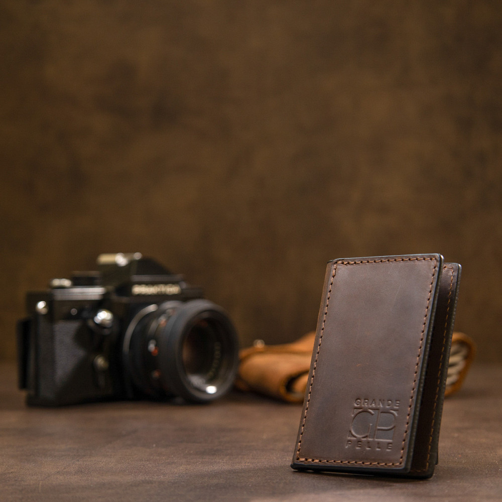 Маленький шкіряний картхолдер Коричневий (GRANDE PELLE) Київ - фото 2