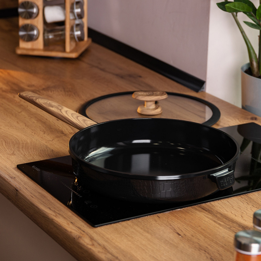 Алюмінієва сковорода з керамічним покриттям антипригарним 1.8 л Ø 24 см чорна MGC HP-4-457B Київ - фото 7