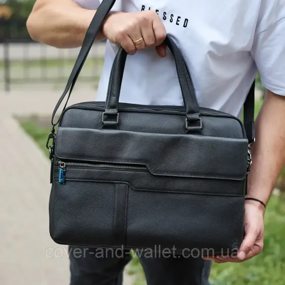 Деловая и практичная мужская сумка из натуральной кожи черного цвета ST Leather Киев
