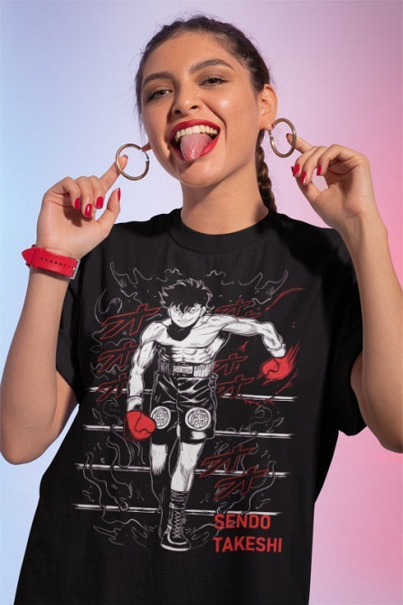 Футболка для хлопчика з аніме принтом Хаджіме Но Іппо Боксінг оверсайз (зріст від 165 до 180) Чорний AnimeJ0278m Дніпро - фото 1