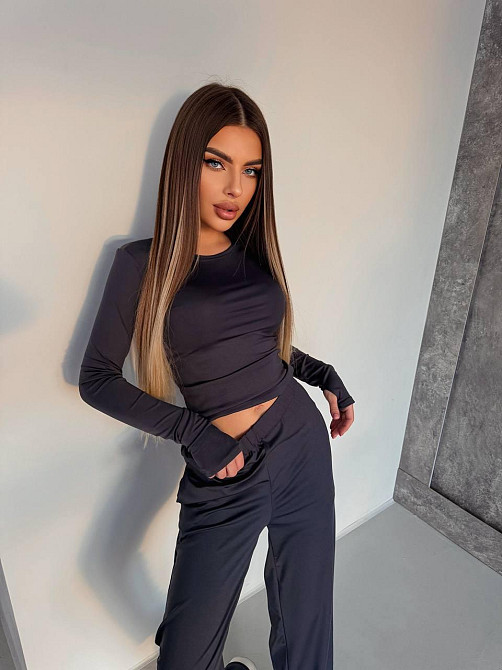 Женский базовый повседневный костюм двойка из микродайвинга Графит Одесса - изображение 8