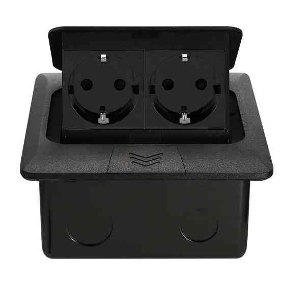 Розетка підлогова подвійна LIVOLO чорна, вбудована у підлогу, для кухні, офісу чи конференц-залу, з кришкою, висувна, з заземленням, IP44, плавне відк Коломыя