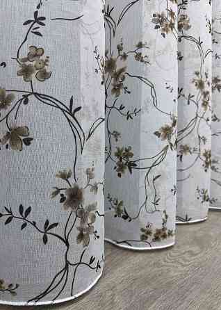 Тюль батист "Flora" колір білий з коричнево-чорним принтом 1326т Київ