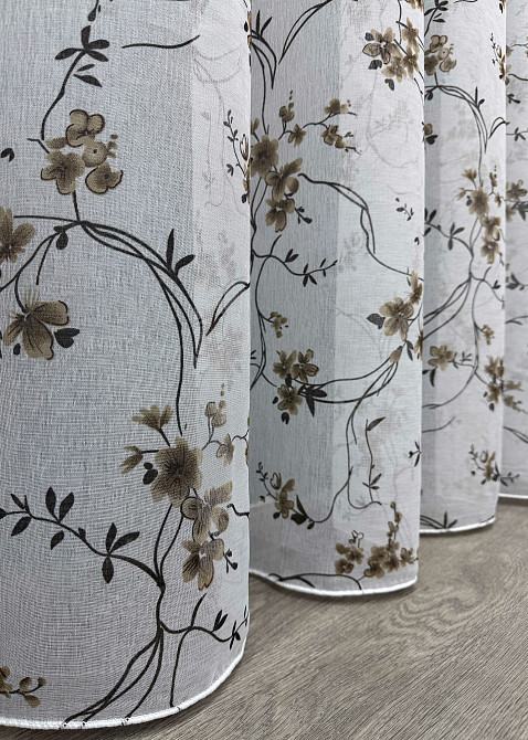 Тюль батист "Flora" колір білий з коричнево-чорним принтом 1326т Київ - фото 6