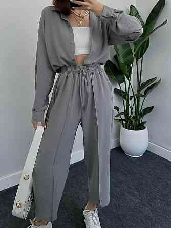 Женский легкий брючный костюм двойка: рубашка и брюки американский креп Серый, 44/46 Одесса