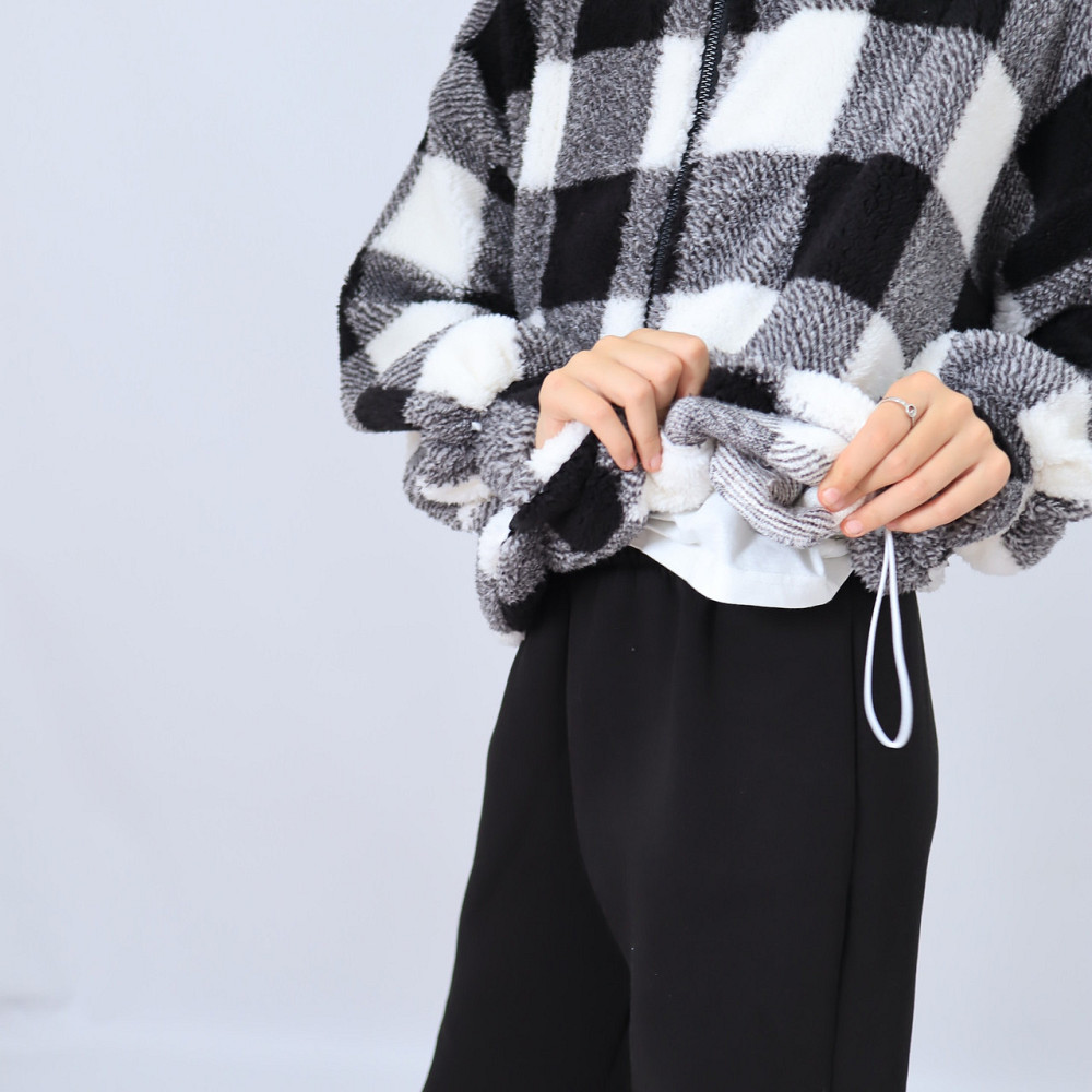 Детская теплая куртка тедди на змейке в черно-белую клеточку 122 Каменец-Подольский - изображение 2