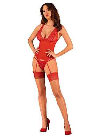 Прозорий корсет Obsessive Lacelove corset XL/2XL Red, мереживо, підв’язки для панчіх Sex Aura Київ