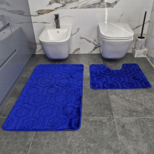 Набір килимків для ванної 2шт 60*100см+50*60см U-виріз Соти Standard синій поліпропілен Дариана Житомир