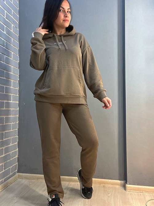 Костюм женский Joggy 8084-8081 худи надпись капюшон и брюки с разрезом шоколад, шоколад, S Киев - изображение 16