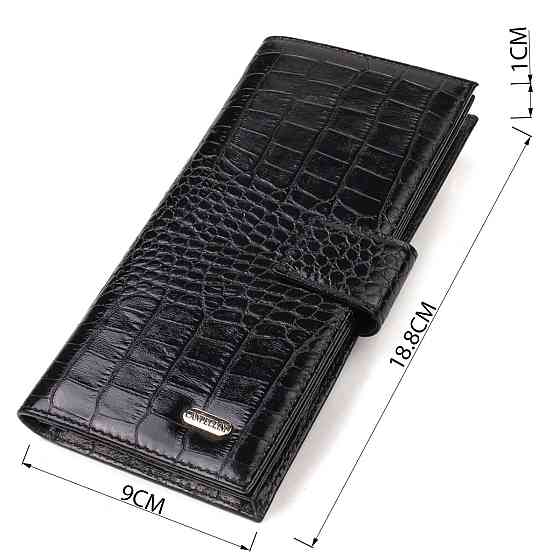 Узкий кошелек для мужчин из натуральной кожи с тиснением под крокодила CANPELLINI 21914 Черный Киев