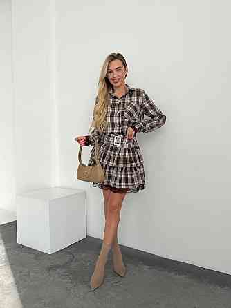 Женский стильный костюм двойка: рубашка и юбка с кружевом фланель Шоколад, 42/44 Одесса