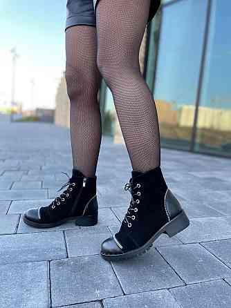 Черевики жіночі D and V чорні шкіра+замша натуральна висота 12см (2199) Коломыя