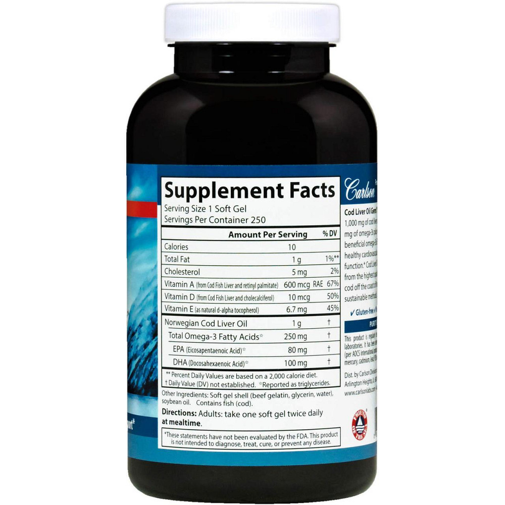 Жирные кислоты Carlson Cod Liver Oil 1000 мг 250 капс Киев - изображение 4
