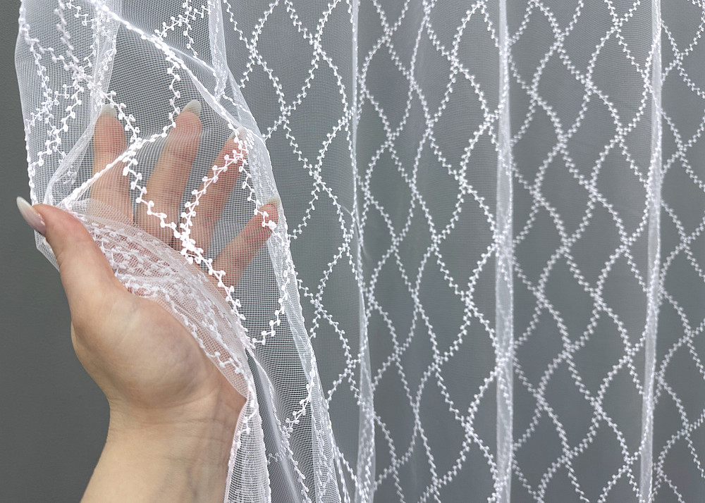 Тюль VR-Textil 1576т Фатин з вишивкою та люрексом Білий 500х270 см (42-0876) Київ - фото 4